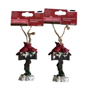 Red Cardinals Mailbox Christmas Ornaments Pair